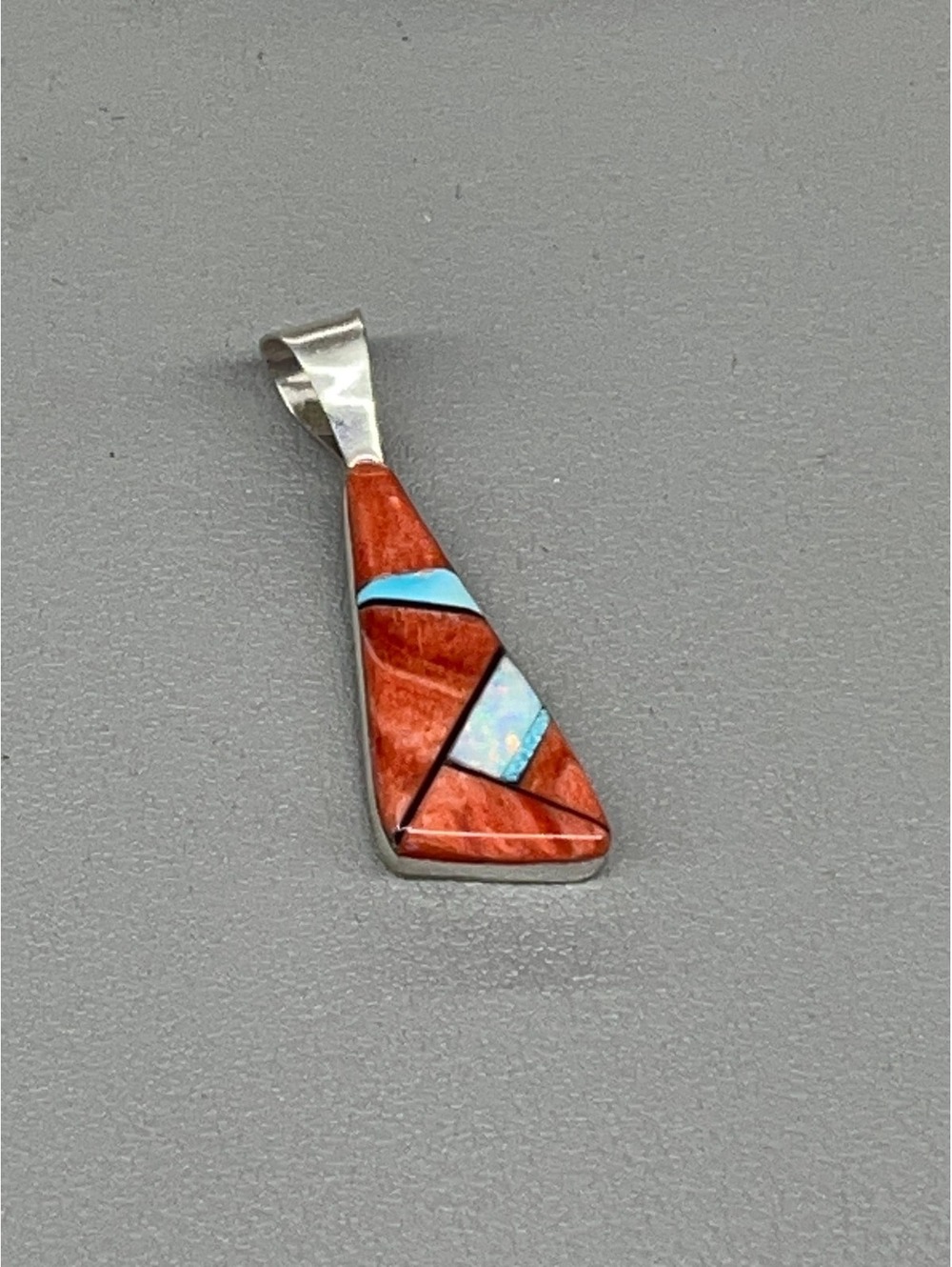 Native American Zuni handmade sterling silver turquoise multi inlay pendant